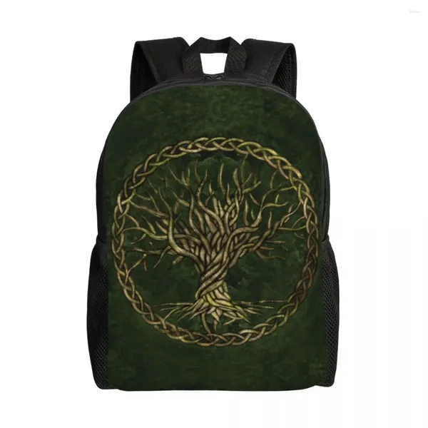 Backpack Green e Gold Tree of Life Travel Mulheres Mulheres Escola Laptop Bookbag Vikings Yggdrasil College Student Daypack Bags