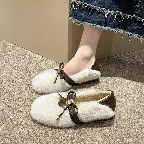 Stivali Bailamos Fashion Round Toe Wool Ballet Flats Ladies Design Brand Fur Mary Jane Scarpe Donna Winter Warm Plush Mujer Mujer