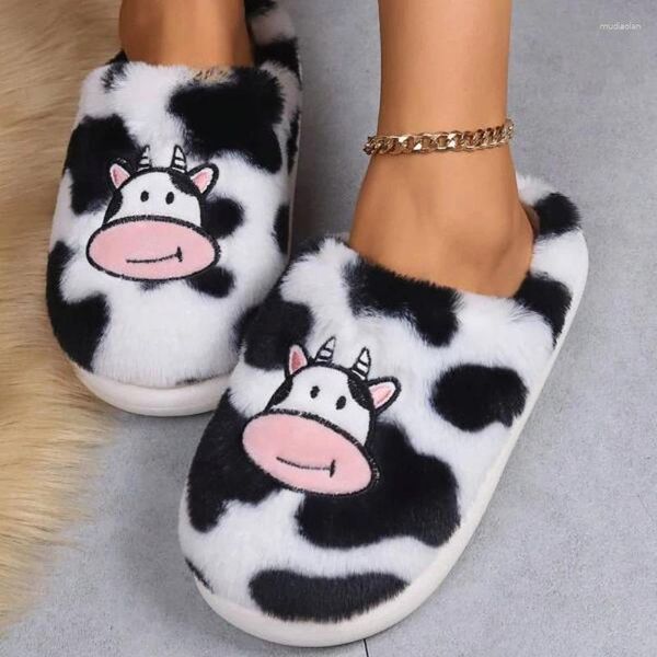 Pantofole simpatica pantofola animale con calzini femminile ragazze kawaii inverno soffice calda spessa casa di mucca da latte interno scarpe divertenti