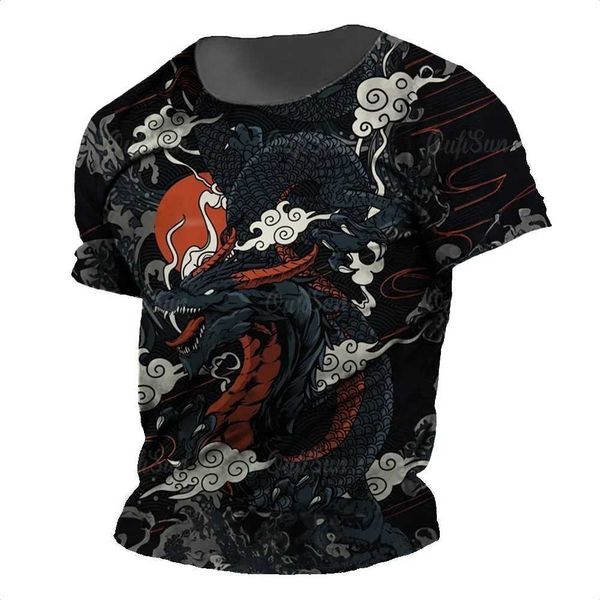 Herren T-Shirts 3D Dragon Print T-Shirt für Männer Vintage Strtwear Grafik T-Shirt Pop Tops T lässig übergroß