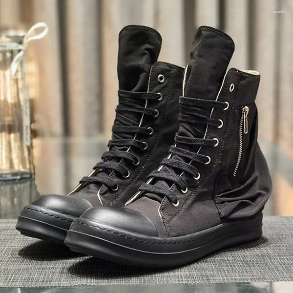 Casual Shoes Herren hochwertige Feste Farbschnüre Design Brand Stoff Stiefel Luxus Ende Runde Kopf berühmte dicke Sohle Original