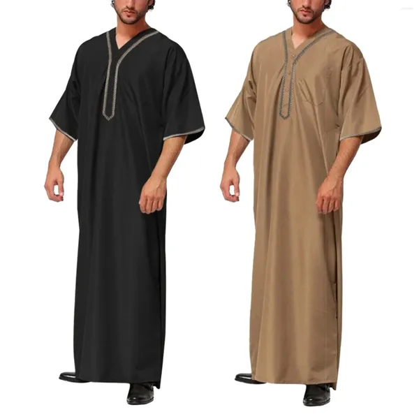 Roupas étnicas Muslim masculino casual jubba thobe arab dubai malaysia túmulo saudita manga middle button camisa vestido abayas homens islâmicos