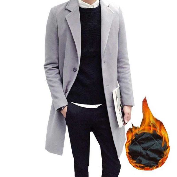 Neue Designer-Männer klassische Mode Wolle dicke Grabenmäntel Schöne Feste Farbe Schwarz rote mittelgroße Slim Fit Mantel männlicher Oberbekleidung