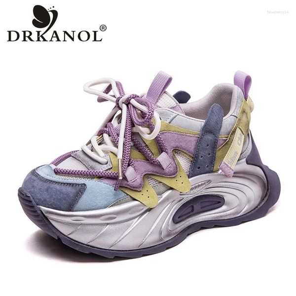 Scarpe casual drkanol 2024 sneaker estive donne in maglia traspirante a colori misti con lacci sola piattaforma di suola papà