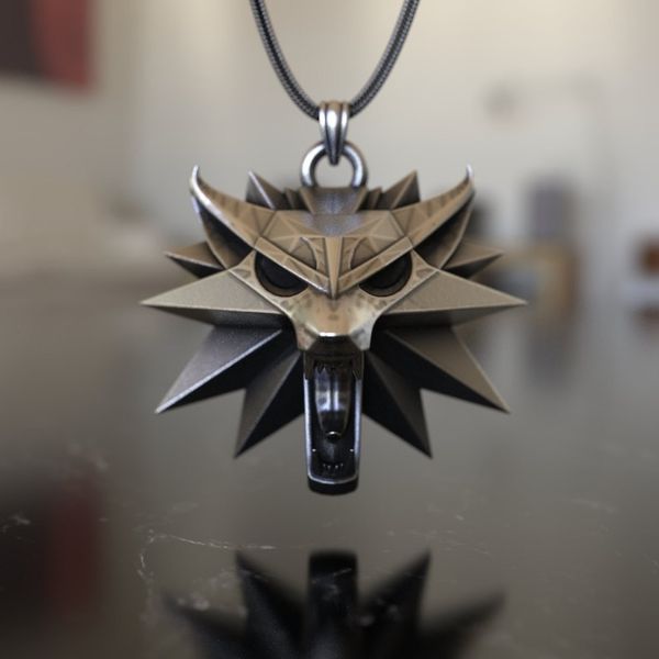 925 Emblema della scuola di lupo argento sterling La collana artigianale RPG Fantasy, Geralt of Rivia Collana perfetta per i giocatori e gli amanti della fantasia