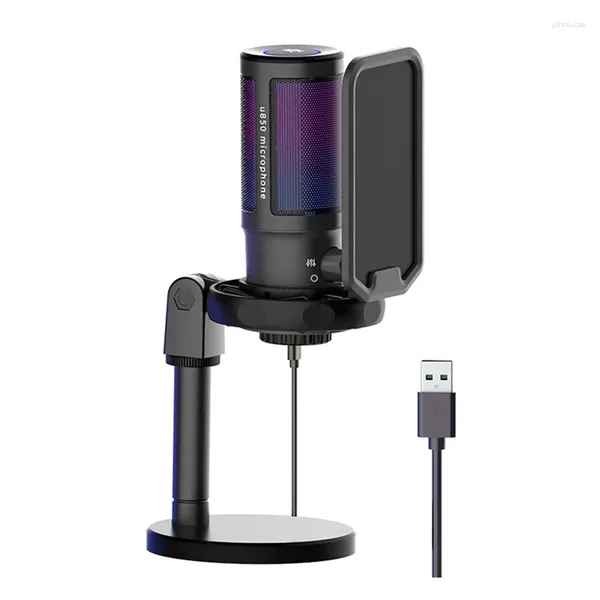 Microfones todos os capacitores USB de metal Microfone PC Gaming Recording Desktop Laptop Mic RGB Streaming podcasting para jogo online