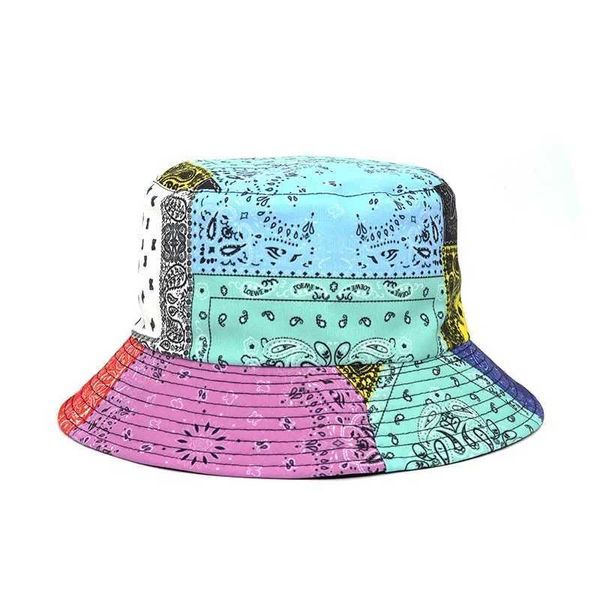 Cappelli a secchio larghi brim -cappelli 2024 Summer Fashion Paisley Stampato Fisherman Hat Reversible Harajuku Fighting Hat Womens Street Hip Hop C Hat Fishing Hat J240506