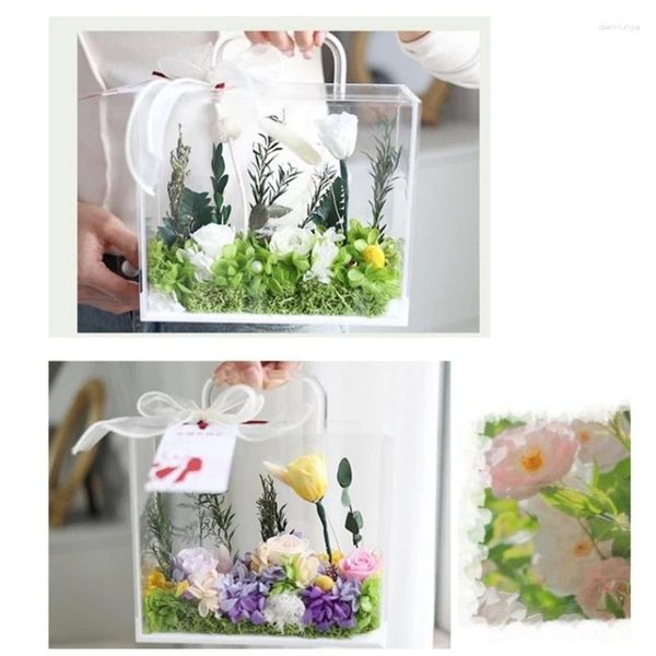 Embrulhe de presente para handheld Flowers Box Saco de embrulho com alça reutilizável para damas de honra aniversário de casamento