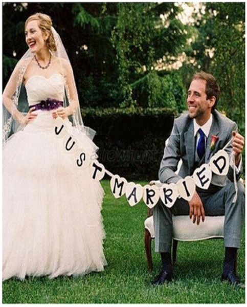 Wholjust verheiratet Vintage Hochzeit Banner Banner Hochzeitsfeier Dekorationen PO Booth Requisiten Garland Brautdusche Hochzeit DE3001768