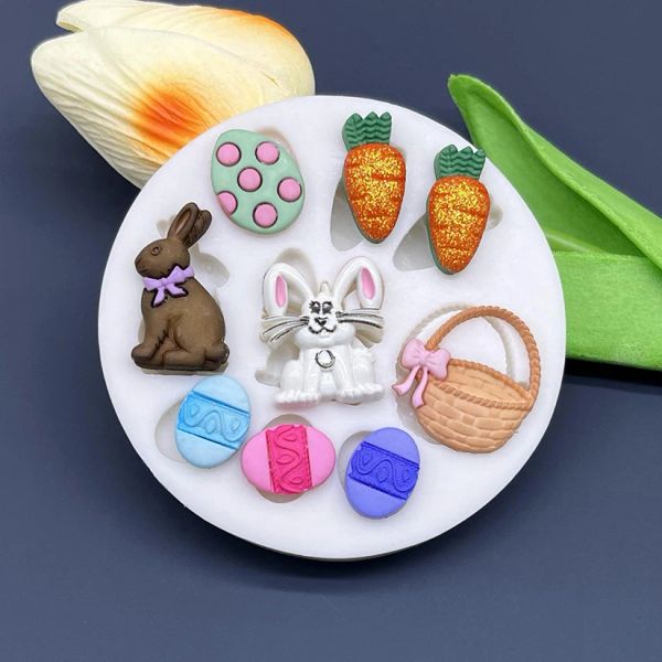 Stampi di uova di coniglietto pasquale cesto di carota cesto fiore silicone stampo zucchero cupcake cupcake cottura stampo per la torta di decorazione di torte