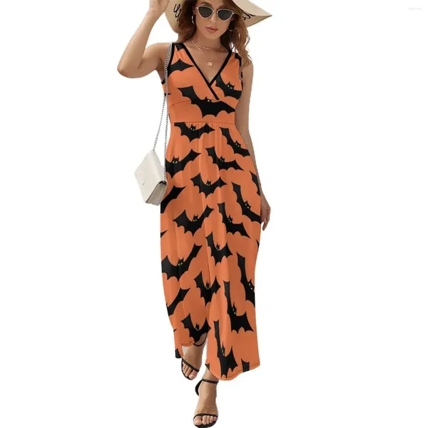 Vestidos casuais vestido de halloween assustador verão preto laranja moda boho praia longa padrão sem mangas padrão maxi moderno