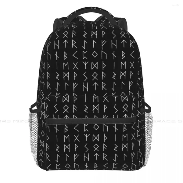 Zaino anziano futhark rune pattern in zaino bianco sciarpa viking casual borse da scuola da donna sacchi da viaggio da donna laptop daypack