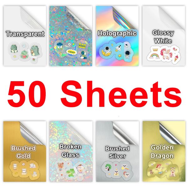 50 Blätter A4 transparent druckbare Vinylaufkleber Papier glänzend weiße Selbstadheisve-Kopierpapier für Tintenstrahldrucker DIY-Handwerksbänder 240423