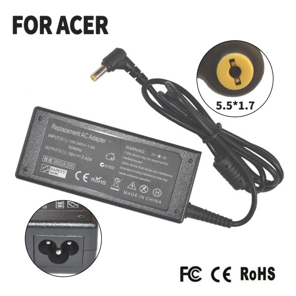 Substituição de Chargers para Acer 19V 3.42A 5,5*1,7mm 65W 5740 5340 3810T 4315 5738 5338 Adaptador de energia do carregador de laptop Frete grátis frete grátis