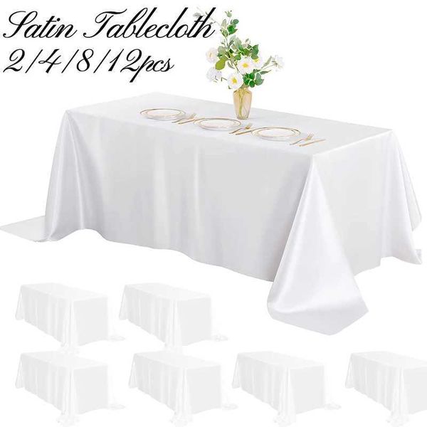 Tischtuch 2-12 Packungen Satin-Tischdecke weiße rechteckige Tischdecke Hochzeit Tischdecke zum Dekorieren der Bräute Duschparty Esstisch 240426