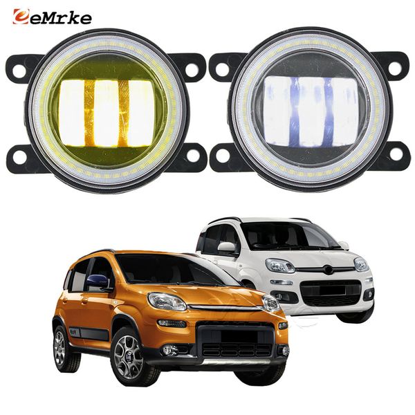 Assemblaggio delle luci della nebbia a LED EEMRKE 30W/ 40W per Fiat Panda 319 2012-2019 con lenti chiare + Eyes Angel DRL Luci di marcia diurna 12V Accessori per auto PTF