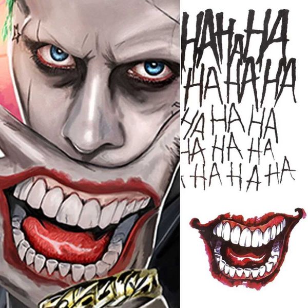 Передача татуировки Временная татуировка наклеек черепа Joker Clown Pattern Tattoos Водонепроницаемая вода для боди -арта фальшивая татуировка для женщин 240427