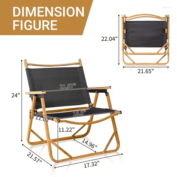 Móveis de acampamento 188 preto 53 55 61 cm Cadeira de acampamento médio quadro de alumínio 600d Oxford Pano Imitação