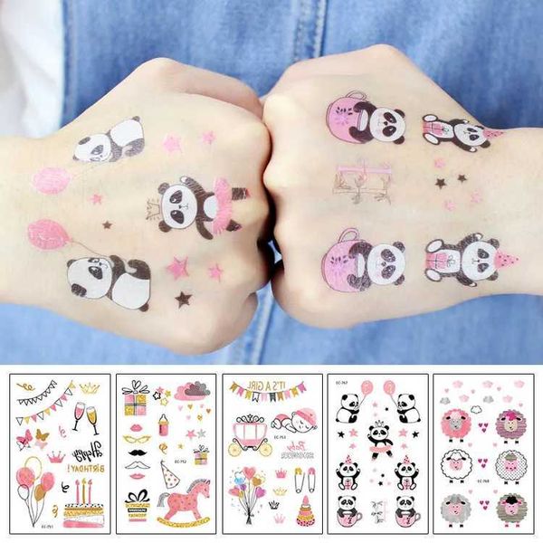 Tattoo Transfer Rocooart Pink Tattoo Aufkleber für Mädchen Geburtstagsfeier präsentieren gefälschte Tatuajes Panda Schaf wasserdichte temporäre Tattoo Kinder Taty 240427