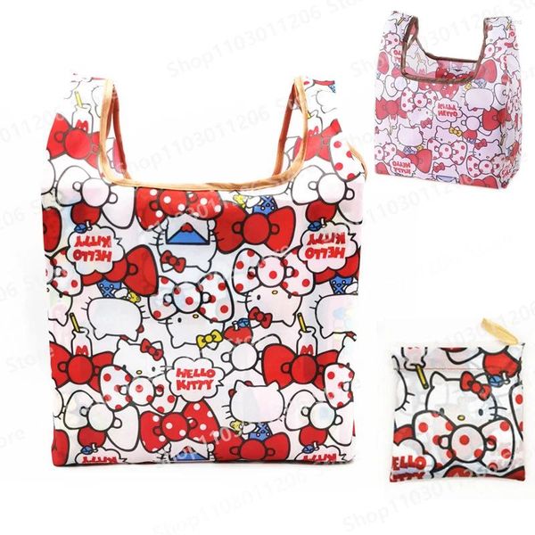 Sacos de compras desenho animado hellos gatitys pequenos mys Melodys padrão dobrável saco portátil simples garotas reutilizáveis