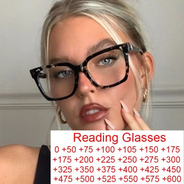 Lentes Vintage Black Flower Square Reading Glasses Women Anti -Blue Fashion Frame Big Frame Presbiopicyepysys TR90 Hyperopia Eyewear