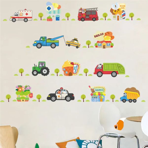 Decalques de decoração de parede de car de cartoon para meninos quarto garotas poster adesivos murais quartos diy 240426