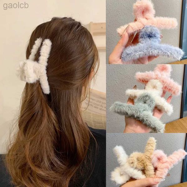 Saç klipsleri barrettes kabarık peluş peluş sahte kürk büyük yengeç saç pençe klipsleri kızlar kış at kuyruğu tutucu saç barrettes saç aksesuarları ucuz 240426