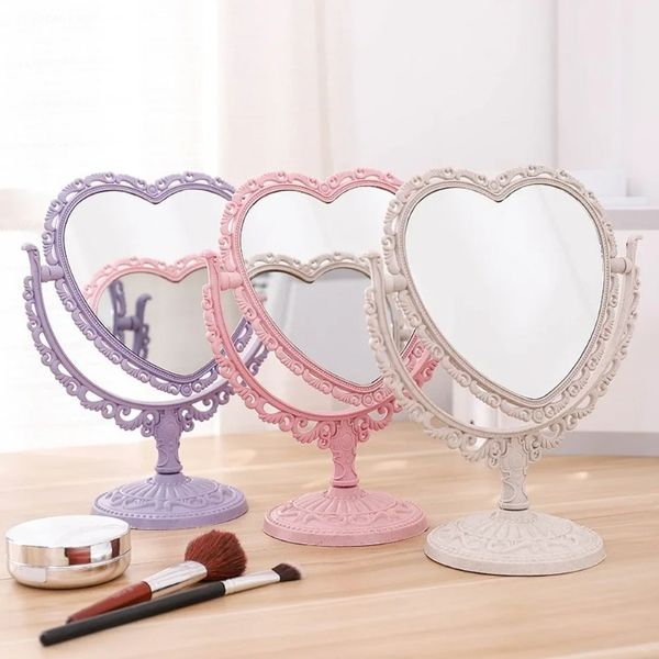 Lace Mirror Love Doppelseitige Waschtisch tragbare Desktop Beauty Make-up Professionelle Make-up-Tools