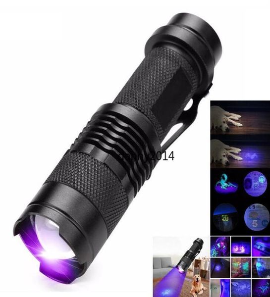 Flashlight UV portatile Mini Q5 XML Torcia LED 395NM 365NM Blacklight Violet Light Lights Purple Lights Luci di flash Torcia 3843595