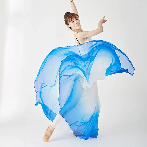 Sahne Giyim Klasik Dans Su Kolları 720 Derece Büyük Salıncak Etek Eğitim Takım Şifon Gradyan Performansı