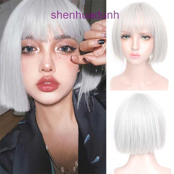 Wig Girl Cos Cool Night Night Silver Prata Anime fofo fofo de fibra química Fashion Hair liso