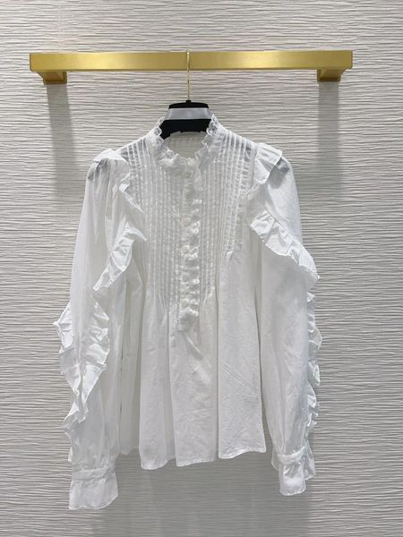 Bloups feminina estilo Court Camisa de madeira de madeira Textura leve confortável mangas dianteiras dianteiras longas