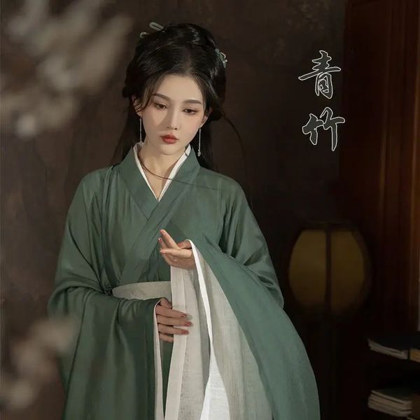 Ханфу платье Женщины Древние китайские традиционные ханфу набор женского косплея костюм летний ханфу зеленая куртка с белыми платьями 240418