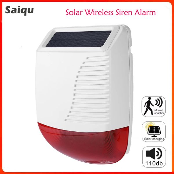 Accessoires Wireless Outdoor Solar Strobe Sirene Aalrm 433 MHz wasserdichte 110 dB Sirene mit Schalllichtblitz für ein Einbrecheralarmsystem für Heimattrum