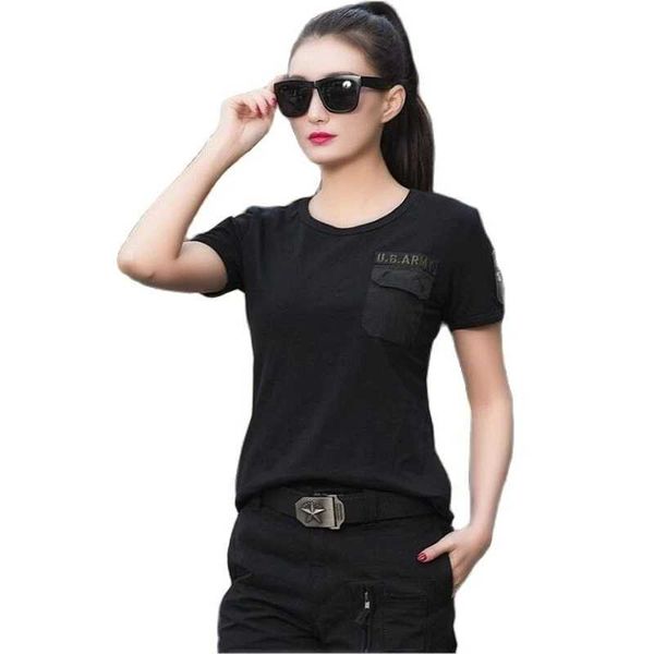 Taktische T-Shirts Neues Sommer-Womens Military T-Shirt Cotton Kurzarm Taktisch Taktikum T-Shirt 240426