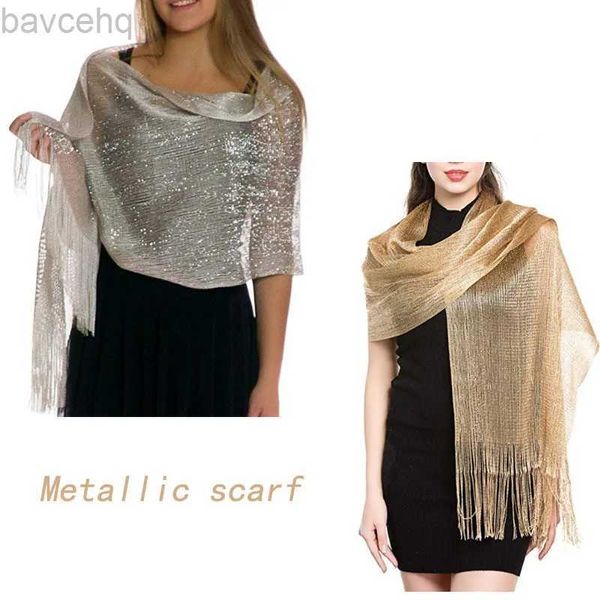 Xales com espumante lenço metálico feminino vestido de noite xale borla ouro prata shiny shiny shawls bidal dama de noiva Boleros wrops d240426