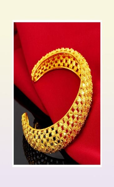 Mesh Manschette Armreifen exquisit 18K Gelbgold gefülltes Festes Armband schöne Hochzeitsfeier Geschenk DIA 60mm24632201369