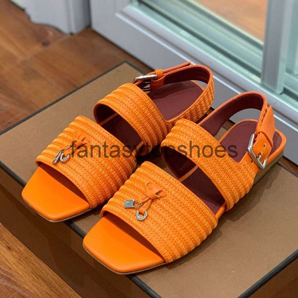 Loro piano lp encharms sandálias abertas tanga tênis flattie sapatos de verão raffia saltos planos women designers de luxo sola de couro foda casual party shoes fábrica