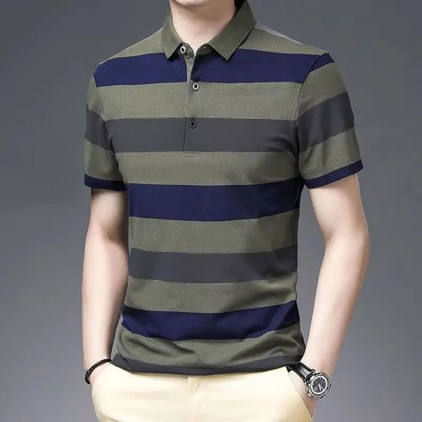 Koron Fashion Men Striped Polo Shirt Sommer Kurzarm Streetwear Basic männliche Kleidung Tee Business Casual Lose Tops 240423