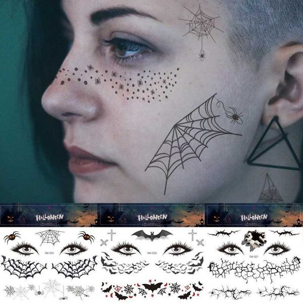 Tattoo Transfer 1PC wasserdichtes Halloween temporärer Tattoo Stickere Gesichts Make -up Terror Spinne Bloody Wund Scar Design DIY gefälschter Tattoo Aufkleber 240426