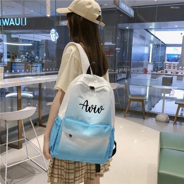 Zaino Nome da ricamo personalizzato Bag Summer Tela Gradient Color Fashion Simple Casual Student Outdoor