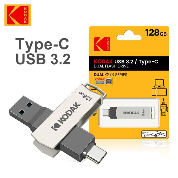 GUIDA KODAK DUAL OTG USB 3.1 Drive flash 64GB 128GB 256 GB TIPO C PENDRIVE 2 in 1 USB3.1 USB C Pen Memory Stick U Disk Spedizione gratuita