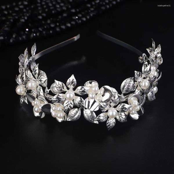 Cabeças de fábricas Flores e folhas de folhas Coroa da coroa da cabeça prateada Acessórios para cabelos de casamento de casamentos Jewlery Pearl Gold Party Tiara Capta