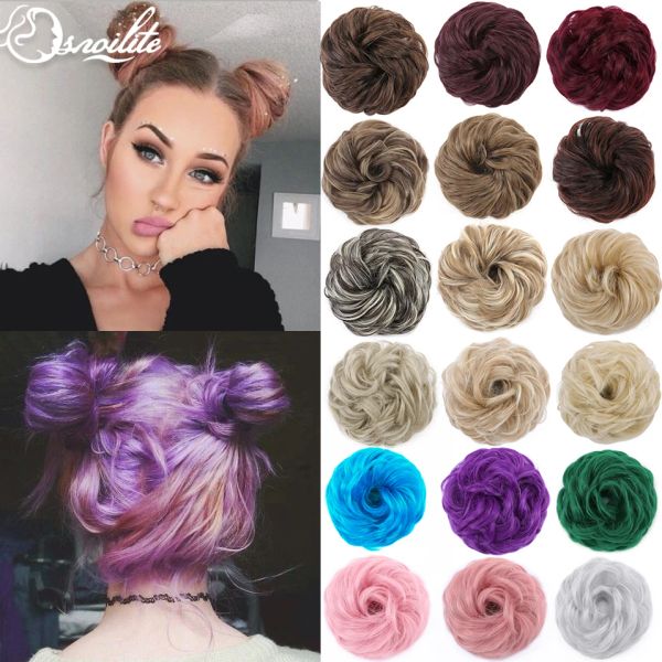 Chignon Snoilite 45G Synthetische chaotische Chignon Elastic Band Hair Bun Scrunchies natürliche falsche Gummibandhaarstück für Frauen