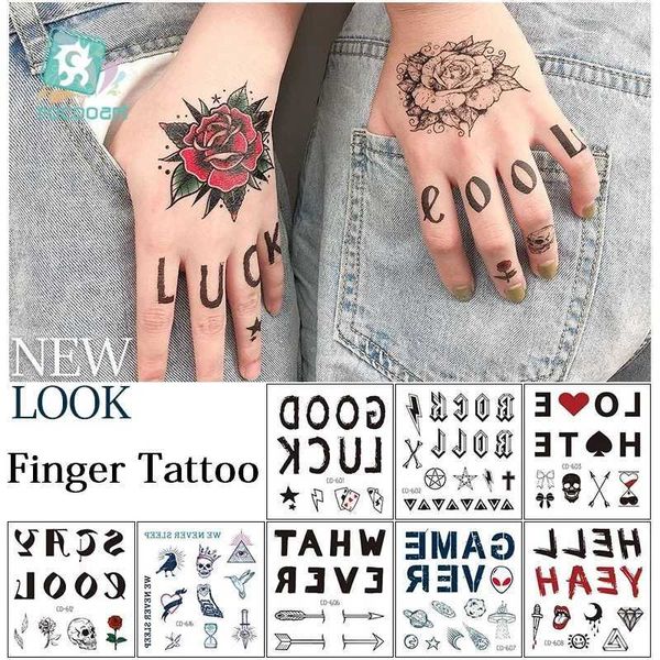 Tattoo Transfer Rocooart Rock Punk Style Tattoo Aufkleber Blumenbuchstaben Finger Tattoos Make -up Party Körperkunst Temporäre Tattoo Aufkleber gefälschte Taty 240427