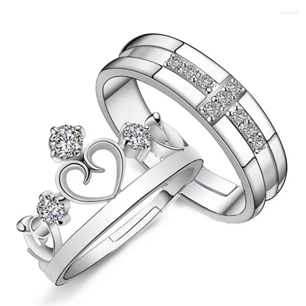 Mit Seitensteinen Charme Eheringe 925 Sterling Sliver Crystal CZ Ehepaar für Frauen Männer Kronenkreuz Verlobungsring Schmuck 2Y507