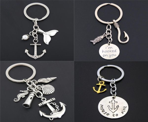 Fish Hook Keychains Beach Fish Keyring âncora Farol Charmos de verão Jóias Presente2556706