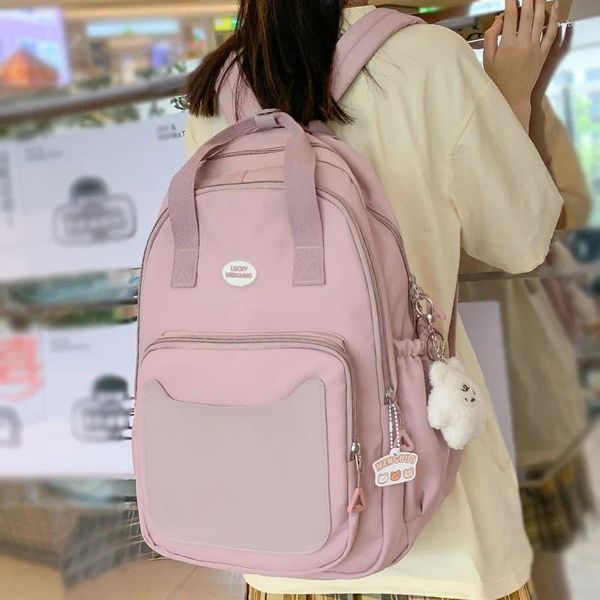 Bolsas escolares menina laptop rosa mochila moderna feminina de viagem feminina para mulheres lazer de moda de moda de faculdade fofa feminina lazer