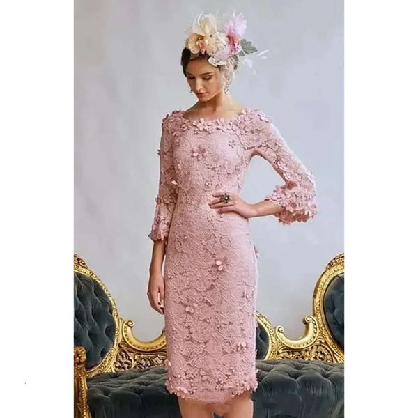 Vestidos de renda Noiva, elegante mãe de bainha com os apliques florais 3D 2024 Primavera no verão do verão Pink Wedding Guest for Women Formal OCN Dress Mal