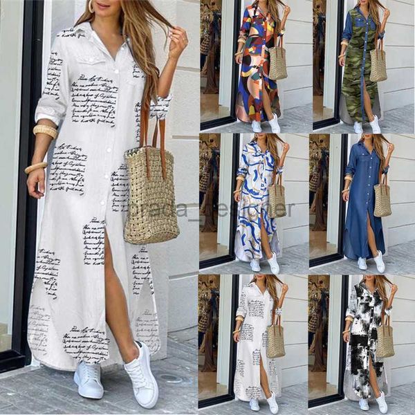 Designer Casual Dress Autunno Maxi Abiti per Women Womens Bottle Down Dress Dress Abito a camicia Stampa ad latta